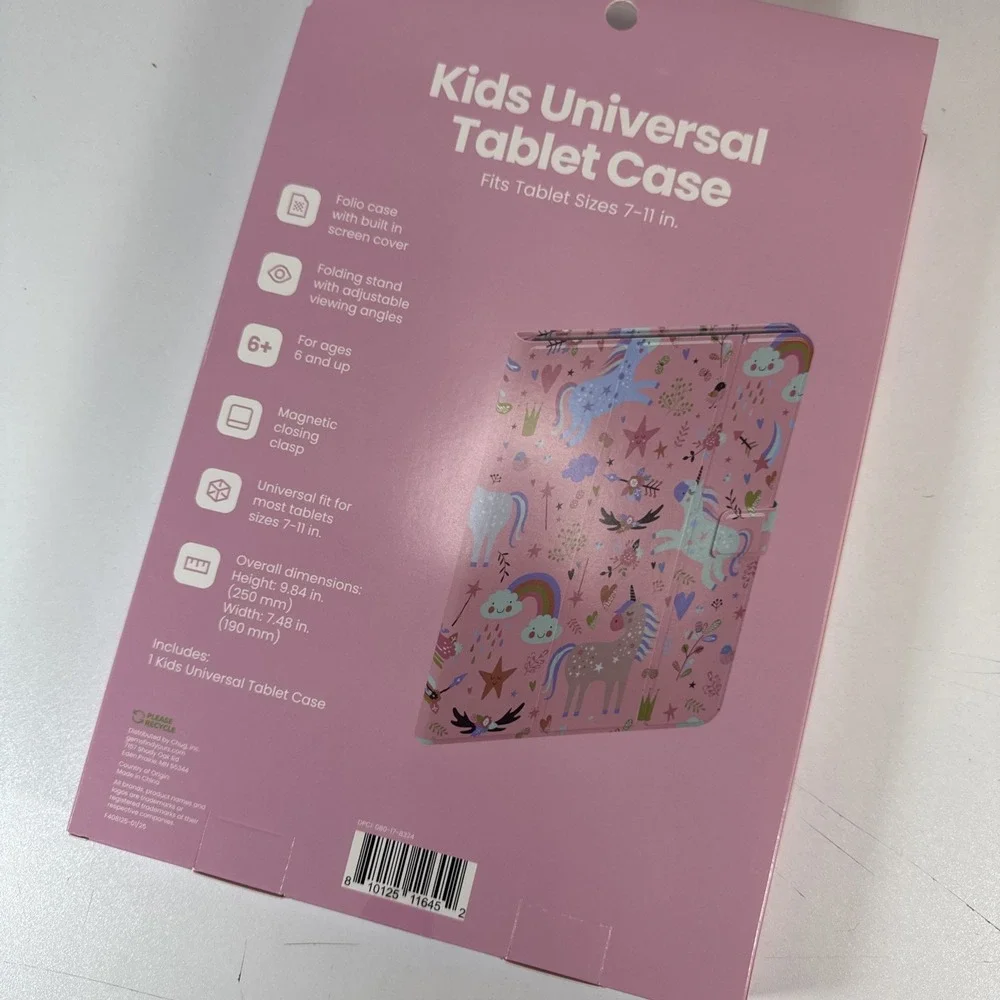 Kids Universal Tablet Case Unicorn Rainbow Pink Fits 7–11